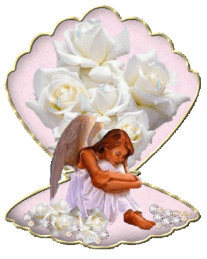 coquillage ange  roses blanches et perles